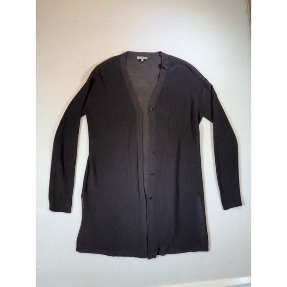 Lafayette 148 New York Black Knit Long Sleeve Button Down Duster Cardigan - Picture 1 of 4